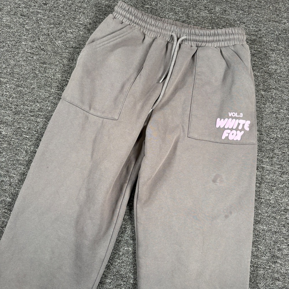 White Fox Sweatpants Womens Size S Grey Vol.3 Logo Joggers Pockets Fleece